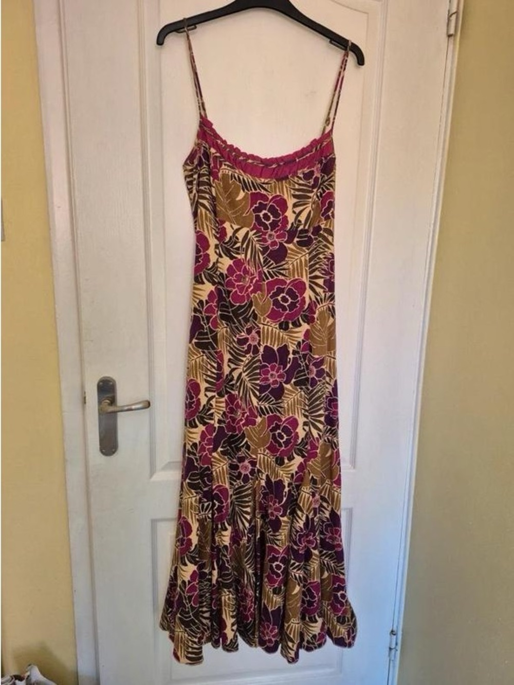 Floral Spaghetti-Strap Maxi Dress in Magenta and Mustard